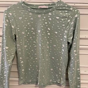 New Young Hearts Mint Green w/ Silver Hearts Long Sleeve Shirt - Girls Size 12